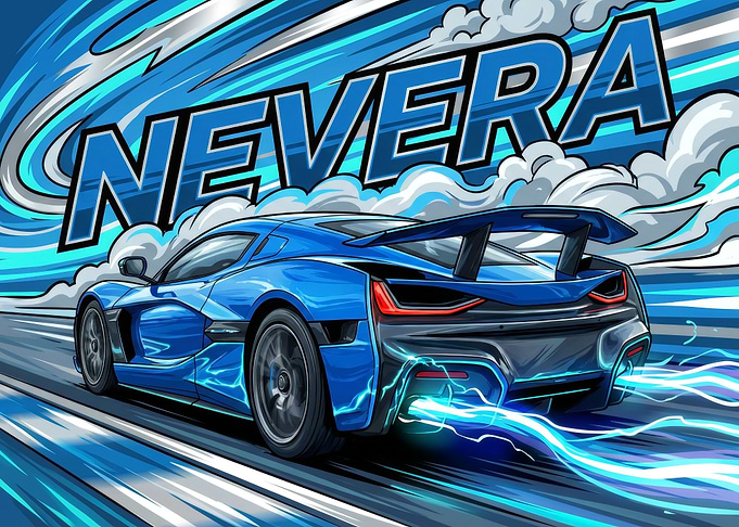 Rimac Nevera Blue Car Illustration