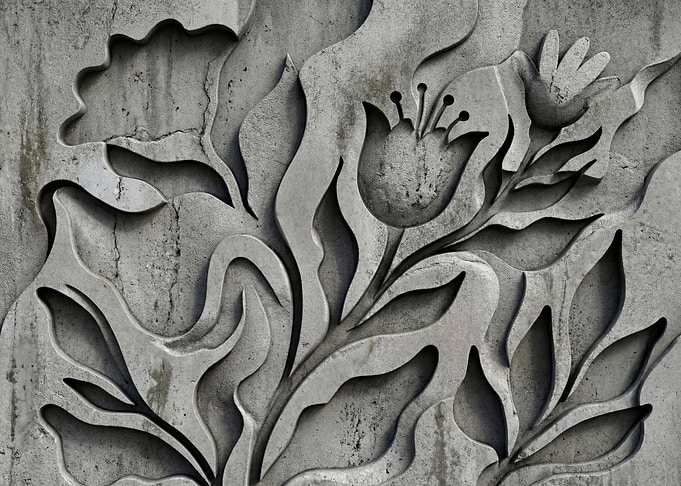 3D Concrete Floral Relief Sculpture