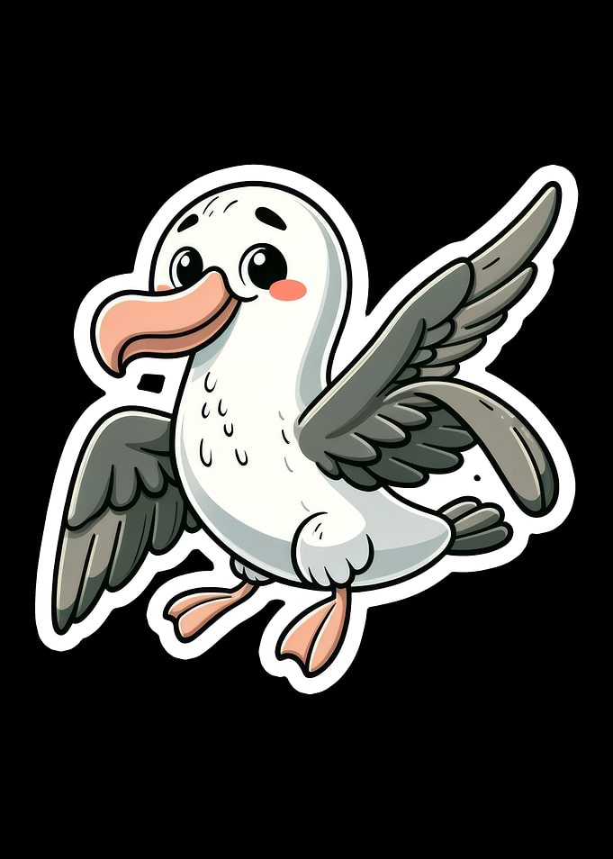 Cartoon Seagull Sticker with Black Background
