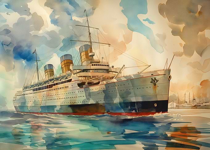 Watercolor Painting of a Cruise Ship
