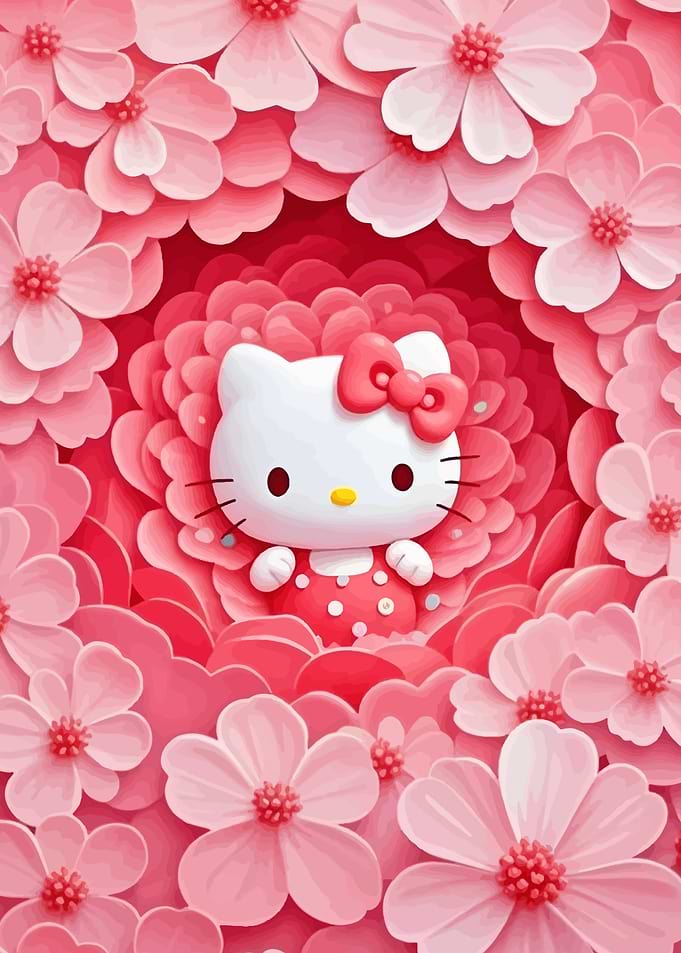 Hello Kitty in Pink Flowers