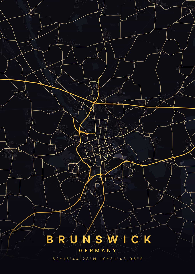 Brunswick Germany Black and Gold Map