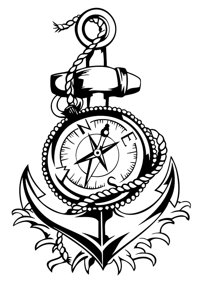Anchor and Compass Black and White