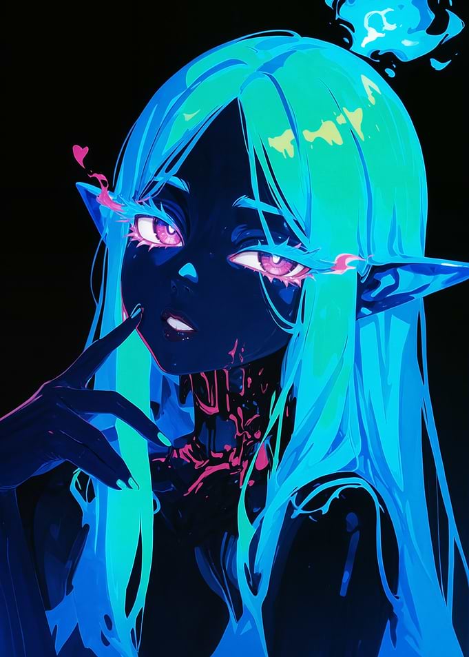 Blue-haired Elf Girl Digital Art