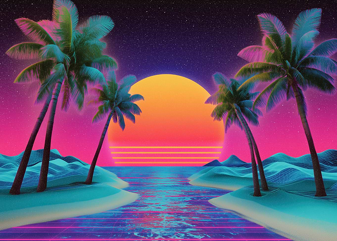 Vaporwave Palm Trees Sunset Landscape