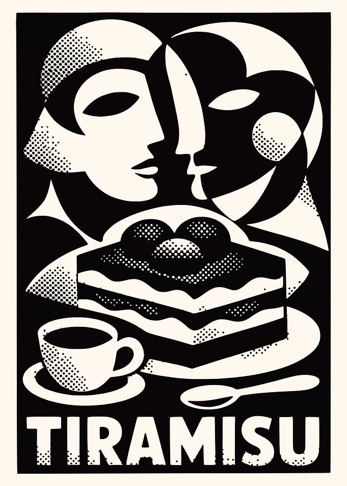 Tiramisu Dessert Art Deco Style Poster