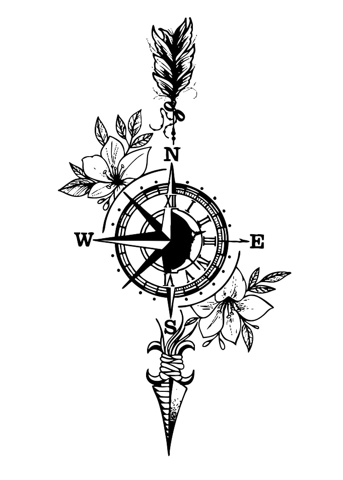 Compass, Arrow, Feather, and Floral Design