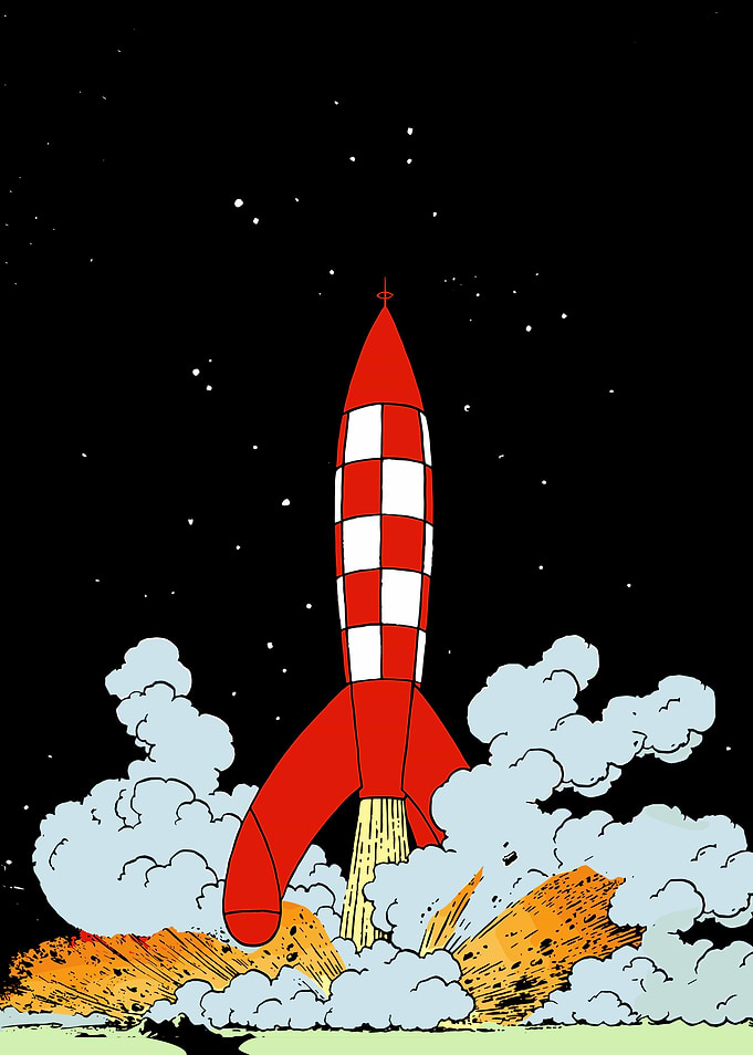 Tintin Rocket Launching into Space