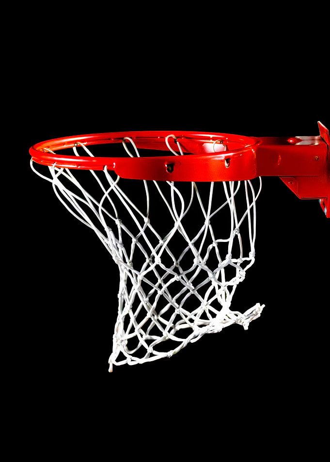 Basketball hoop with net on black