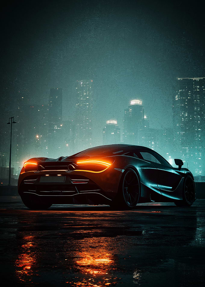 Supercar in Cityscape at Night