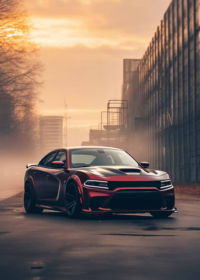 Red Dodge Charger in City