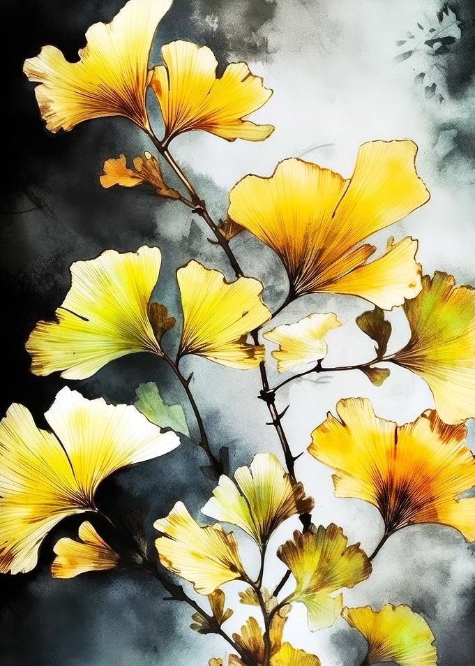 Ginkgo Leaves Watercolor Painting