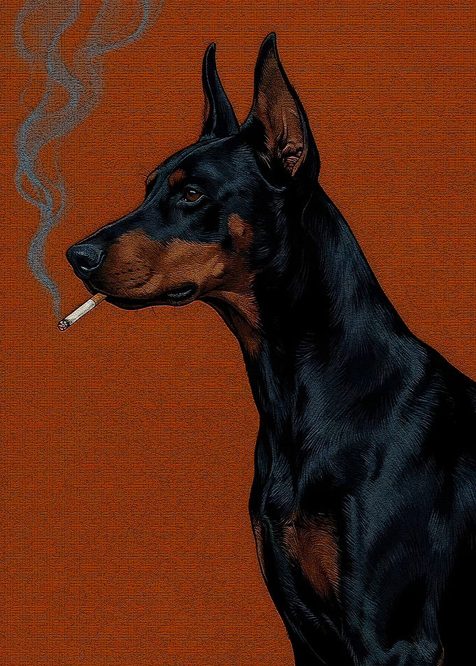 Doberman Smoking Cigarette Portrait