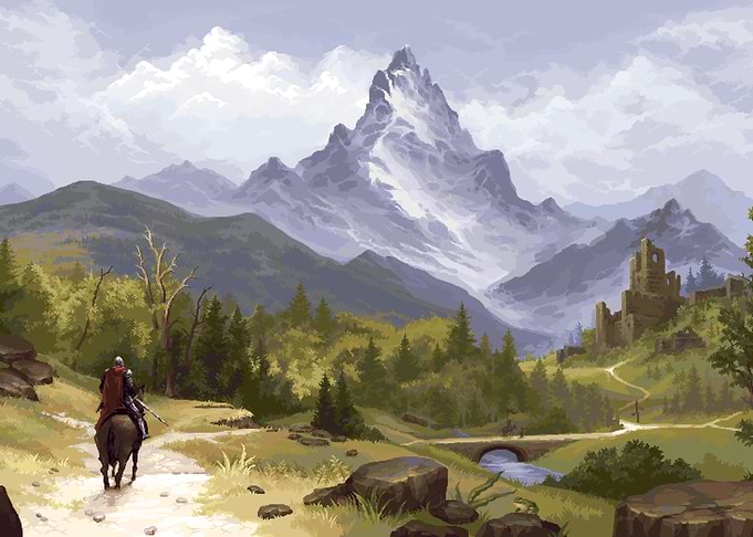Knight's Journey to the Mountain Castle