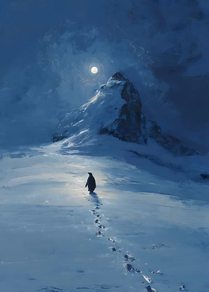 But why Penguin in Snowy Mountain Landscape
