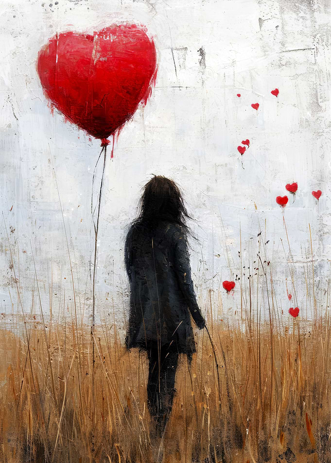 Girl with Heart Balloon Painting