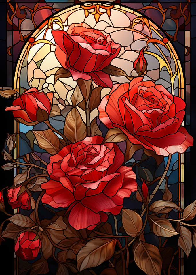 Stained Glass Red Roses Illustration