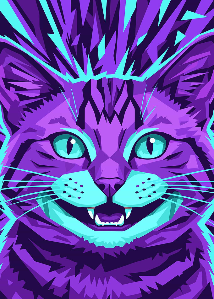 Abstract Purple and Teal Cat Portrait