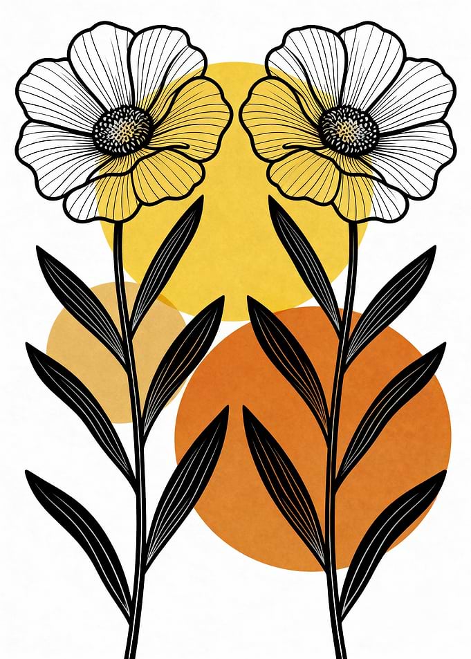 Floral Illustration with Geometric Background