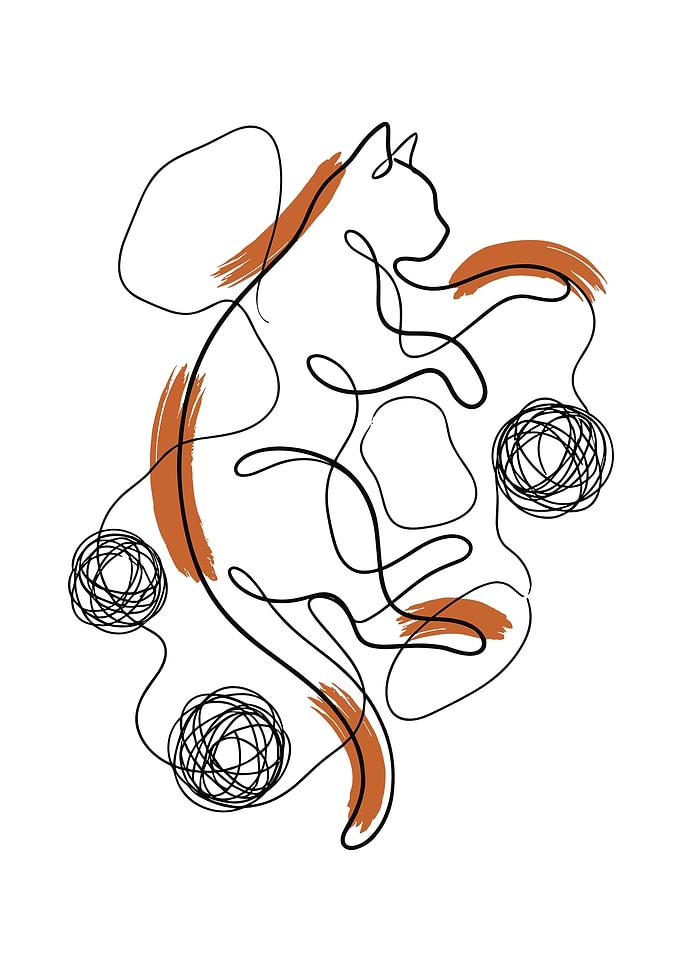 Minimalist Cat Line Art with Yarn