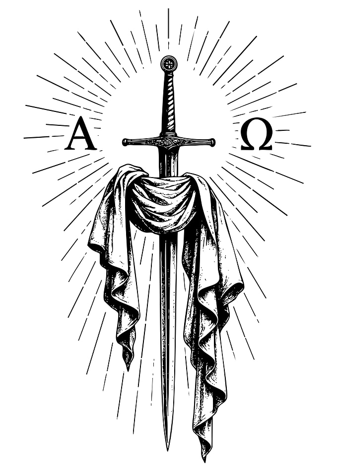 Sword with Alpha and Omega Symbol