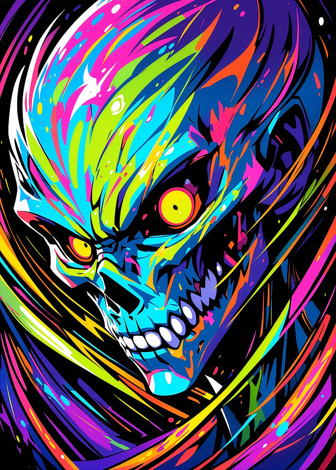 Colorful Skull Illustration with Vibrant Energy