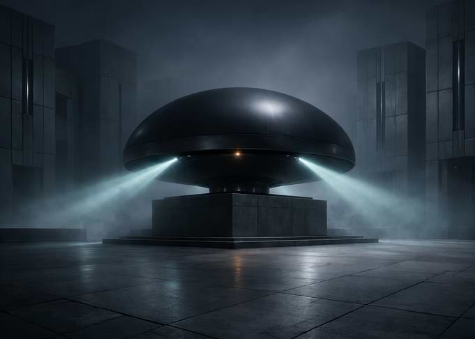 Futuristic Platform with Lights in Fog