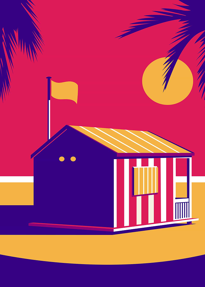 Beach Hut Illustration with Palm Trees