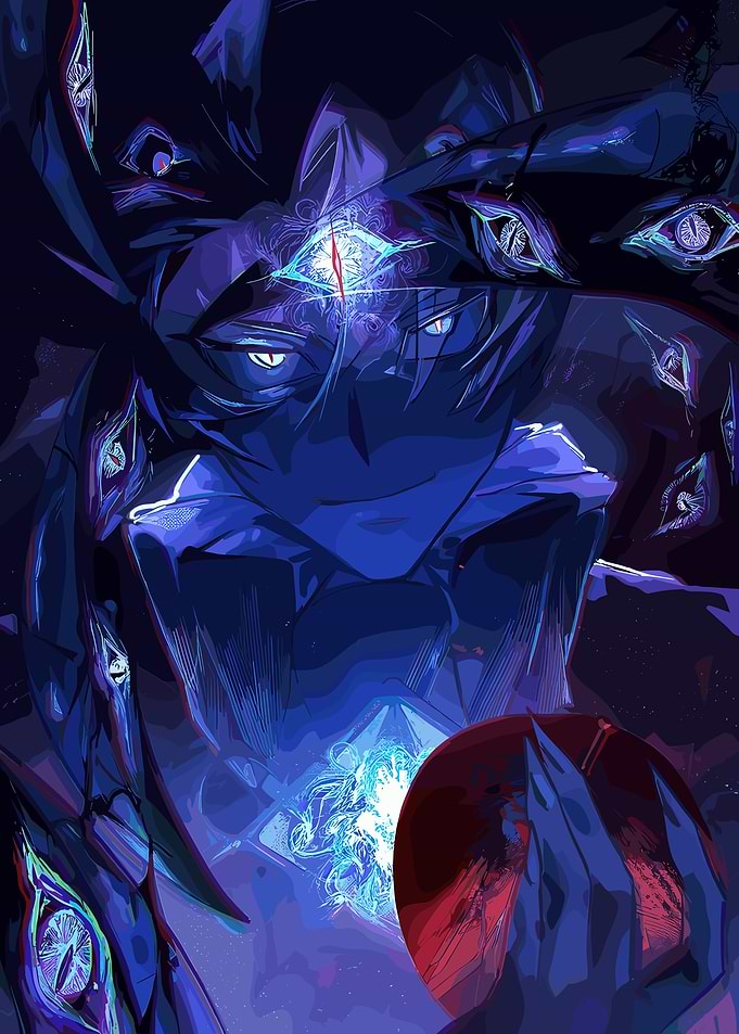 Mystical Figure with Eyes and Orb