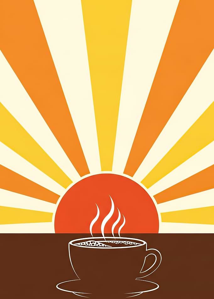 Coffee Cup Sunrise Retro Illustration