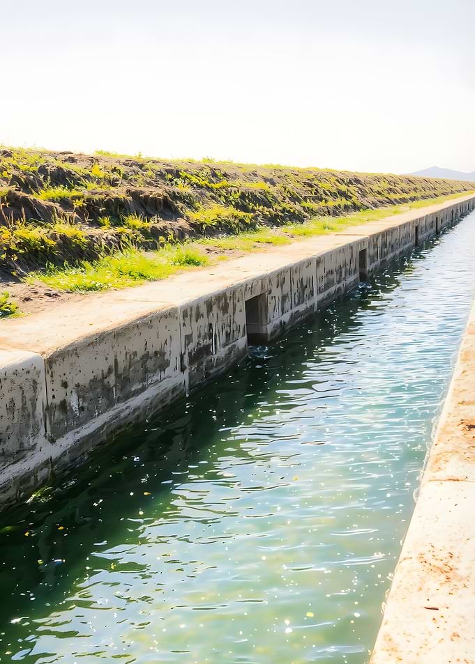 Concrete Canal with Water and Grass