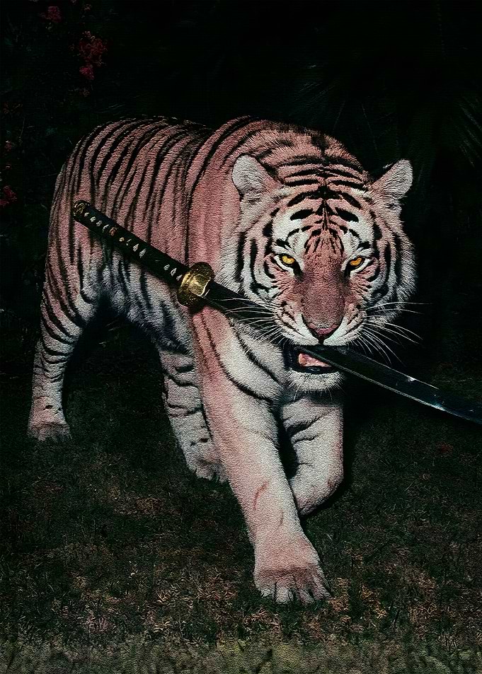 Tiger with Katana in Mouth