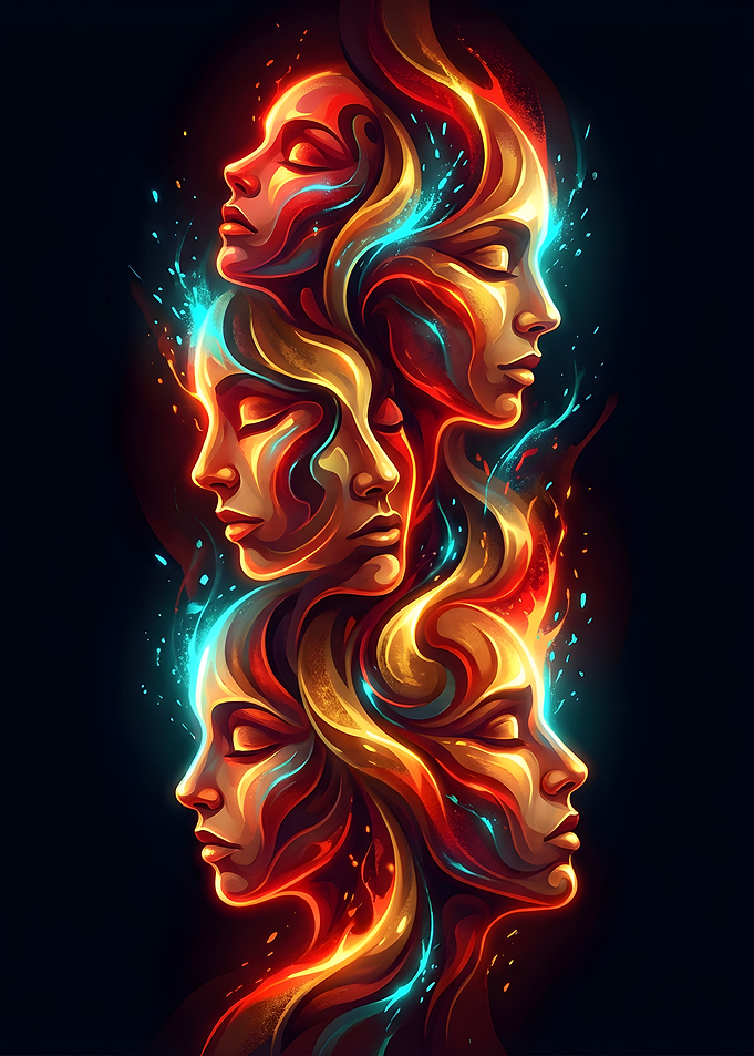 Abstract Faces with Fiery Hair