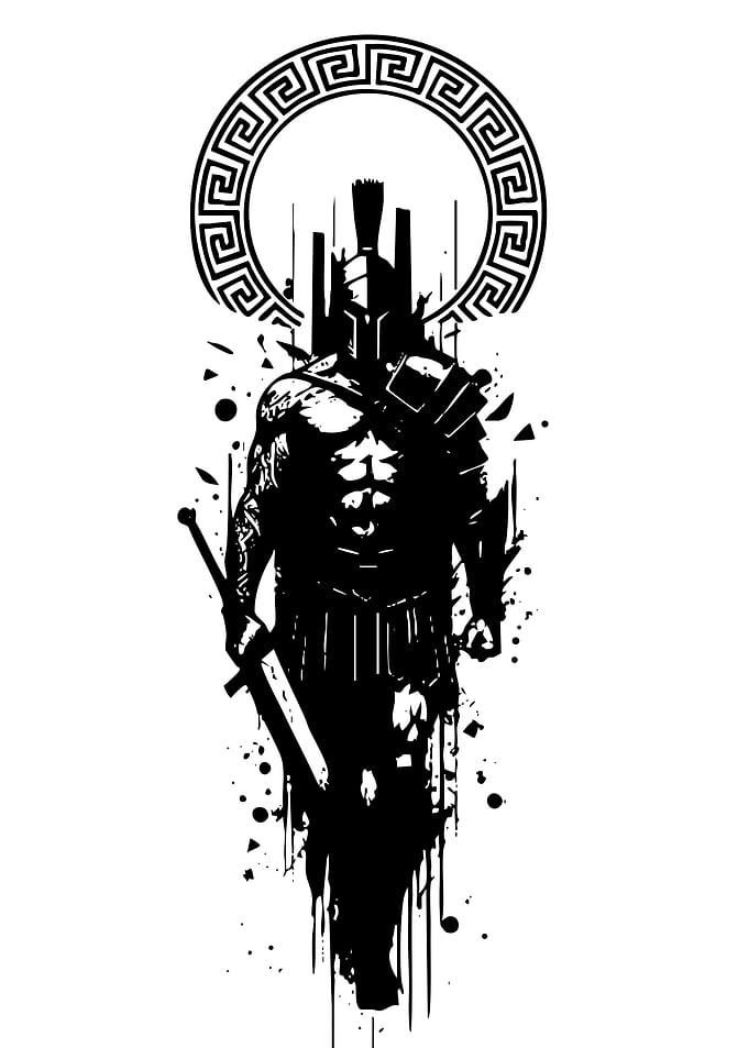 Spartan Warrior Black and White Art