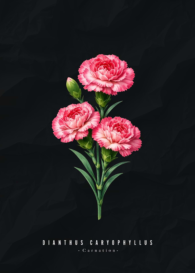 Pink Carnations on Black Background