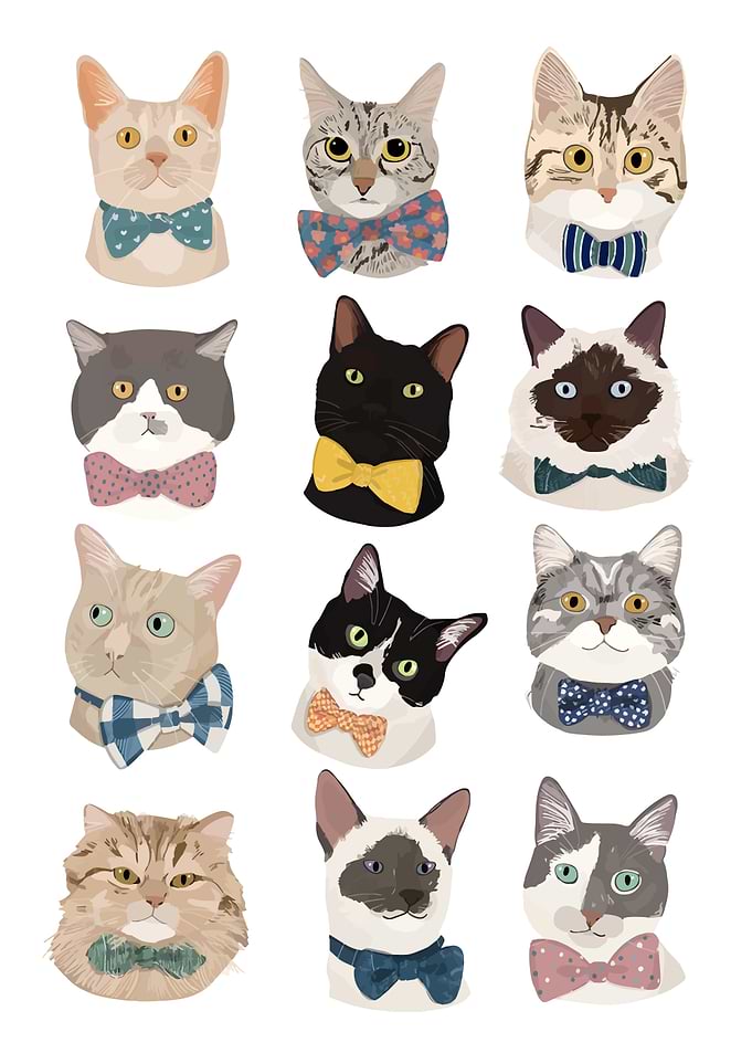 Cats with Bow Ties Illustration