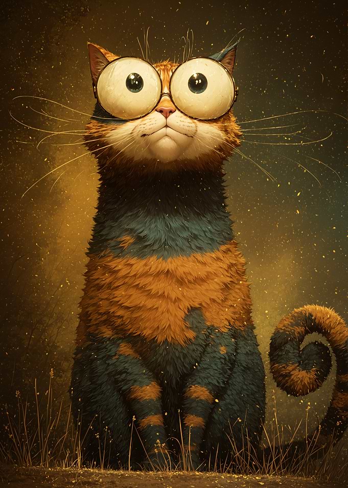 Whimsical Cat with Glasses Portrait