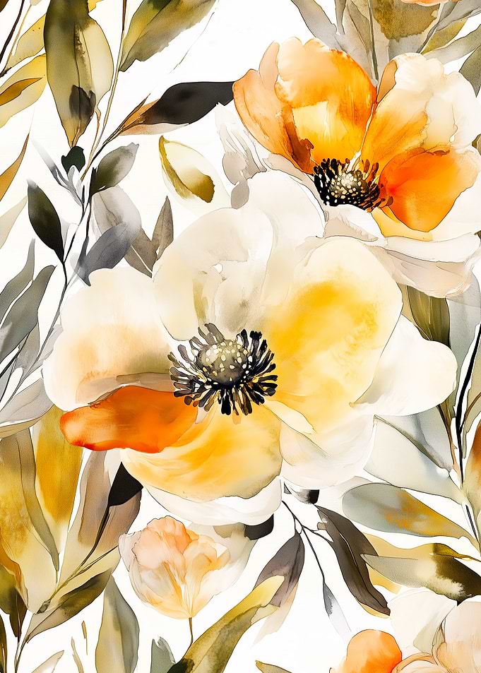 Floral Watercolor Painting with Yellow Flowers