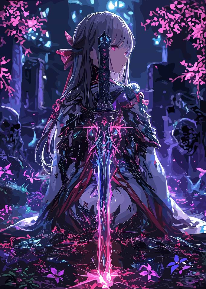 Girl with Sword in Forest