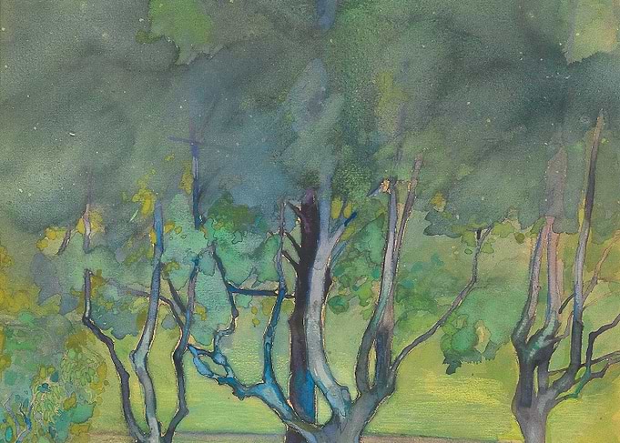 Watercolor Trees Landscape