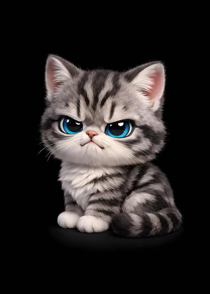 Grumpy Gray Striped Kitten Portrait