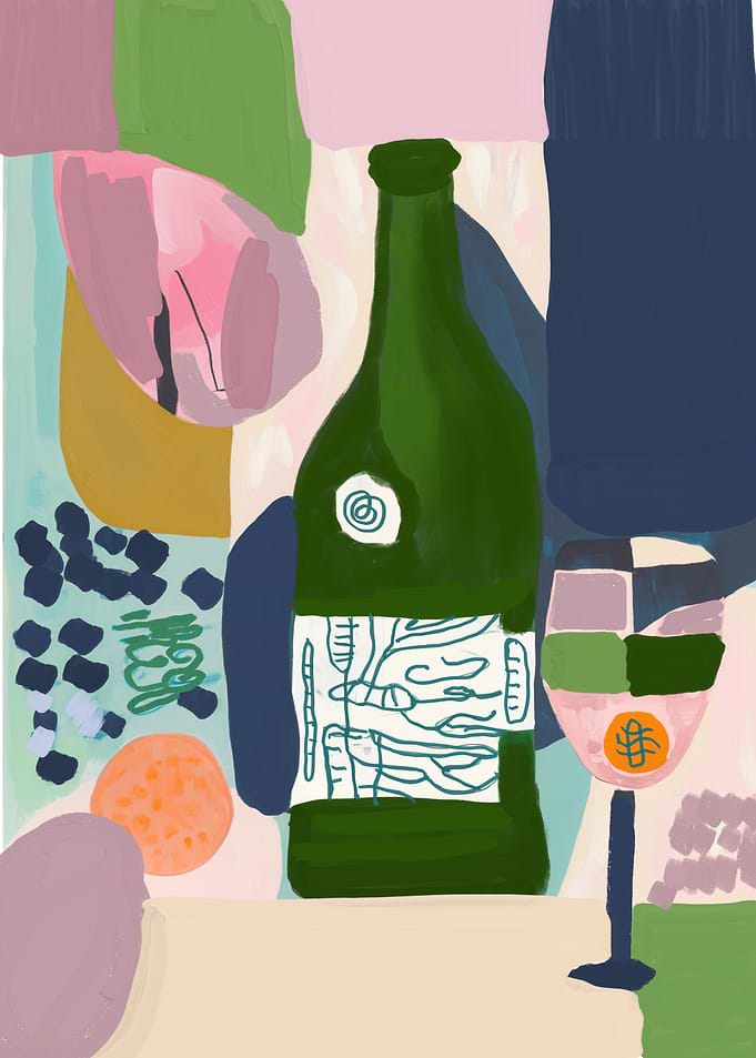 Abstract Wine Bottle and Glass Still Life