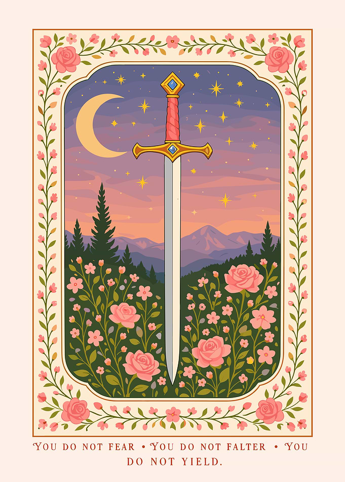 Floral Sword Illustration with Motivational Text