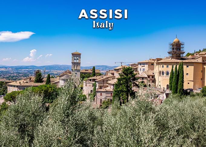 Assisi, Italy cityscape under blue sky