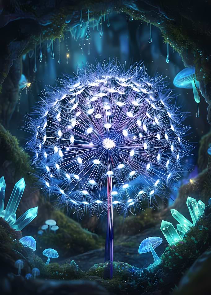 Glowing Dandelion in Enchanted Forest