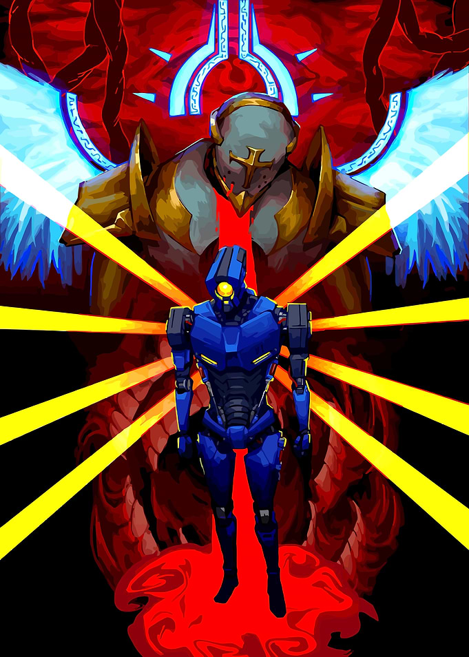 Robot and Angelic Figure Illustration
