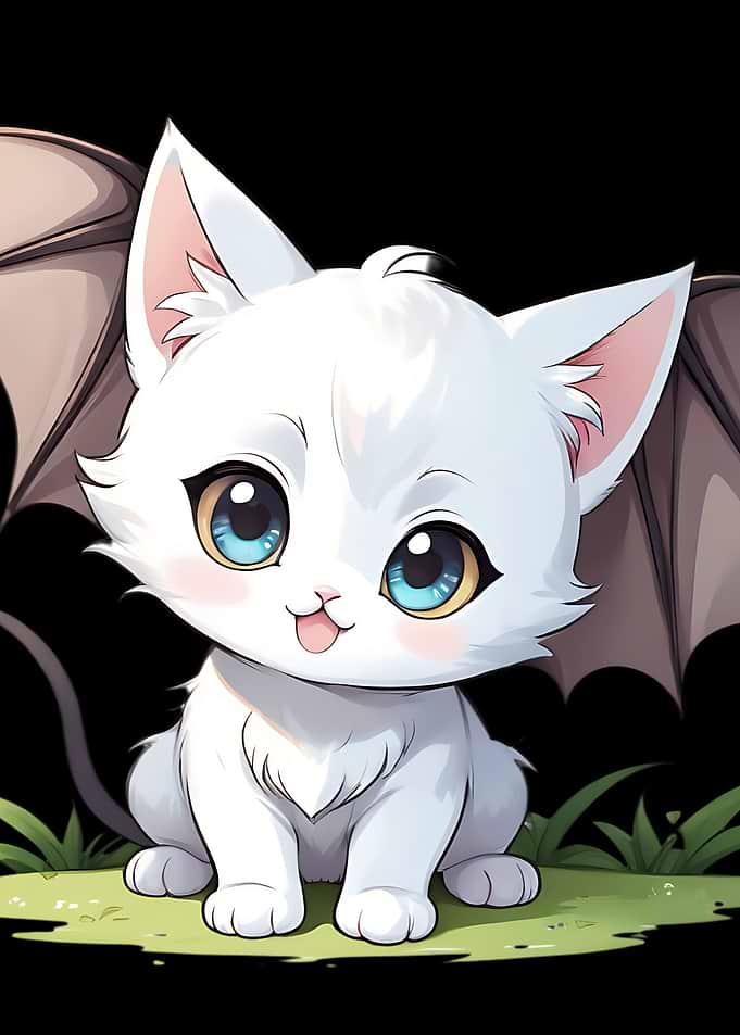 Cute White Cat with Bat Wings