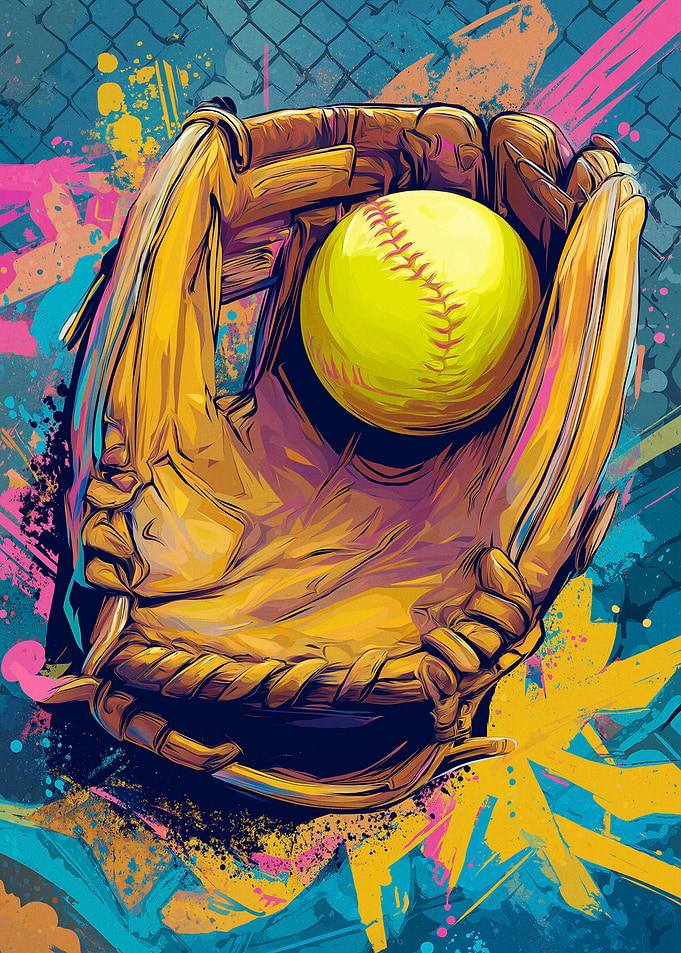 Softball Glove and Ball Art