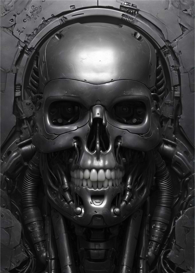 Metallic Skull with Intricate Mechanical Details