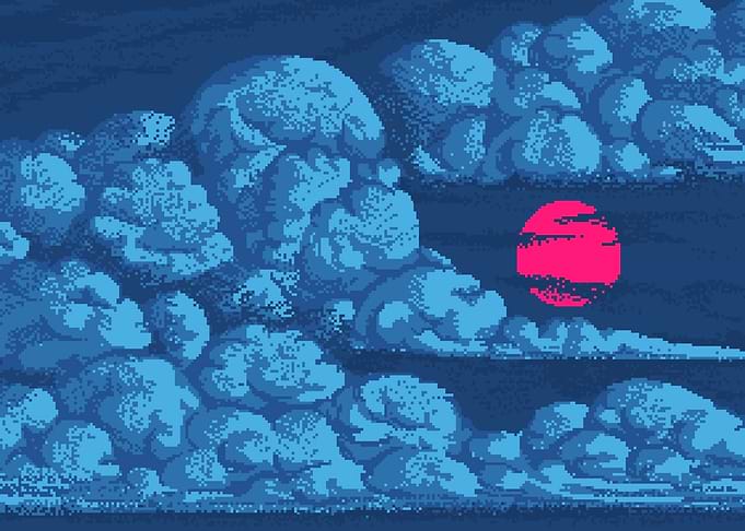 Pixel Art Sunset with Clouds